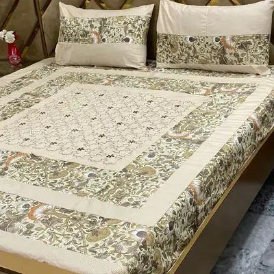 3 Pcs Cotton Printed Double Bedsheet