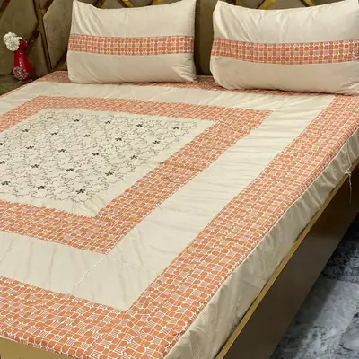 3 Pcs Cotton Printed Double Bedsheet