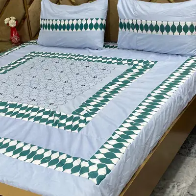 3 Pcs Cotton Printed Double Bedsheet