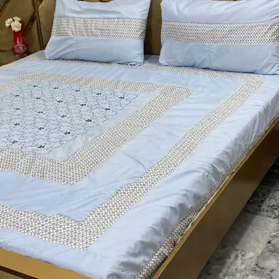 3 Pcs Cotton Printed Double Bedsheet