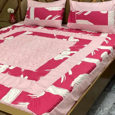 3 Pcs Cotton Printed Double Bedsheet