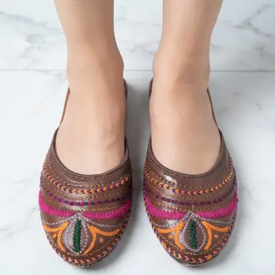 Women's Multicolor PU Leather Khussa with Thread Work - 1 Pair