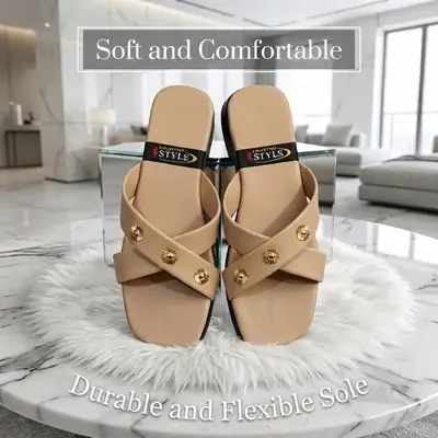 Women's Elegant Cross Strap Casual Flat Slippers  thumbnail 4