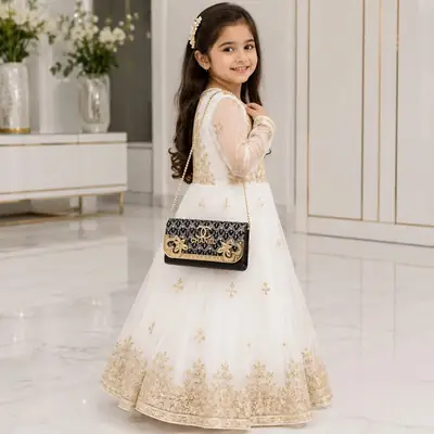 Kids Girls Sparkle Princess Party Hand & Shoulder Bag With Beads Strap