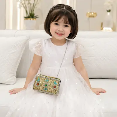 Kids Girls Glitter Party Shoulder HandBag With Chain