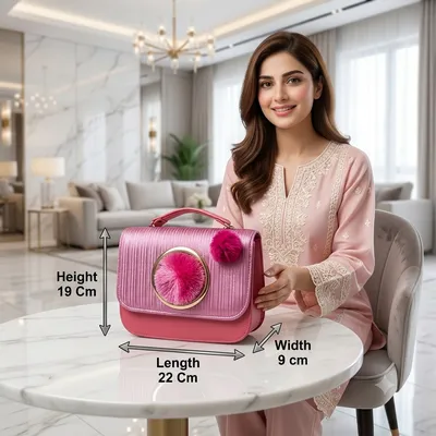 Elegant Blossom Pom Pom Women's Crossbody Pink Bag With Long Strap thumbnail 3