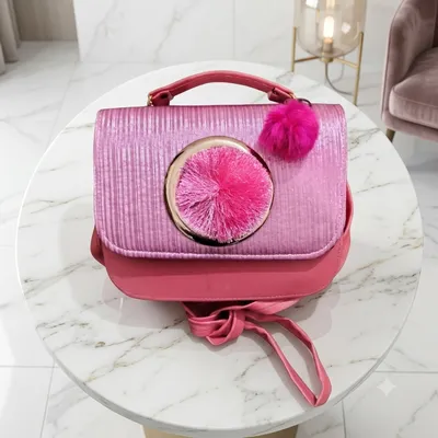 Elegant Blossom Pom Pom Women's Crossbody Pink Bag With Long Strap thumbnail 4