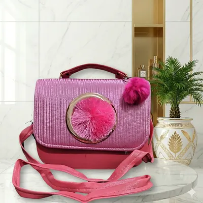 Elegant Blossom Pom Pom Women's Crossbody Pink Bag With Long Strap thumbnail 7