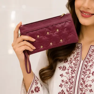 Women's PU Leather Embroidered Fancy Clutch With Strap thumbnail 2