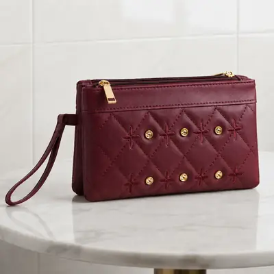 Women's PU Leather Embroidered Fancy Clutch With Strap thumbnail 3