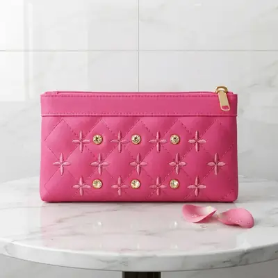 Women's PU Leather Embroidered Clutch With Wrist Strap thumbnail 2