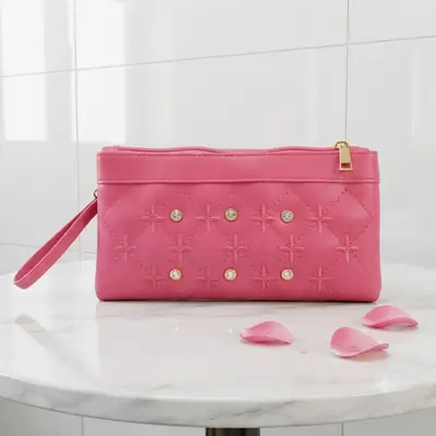 Women's PU Leather Embroidered Clutch With Wrist Strap thumbnail 4