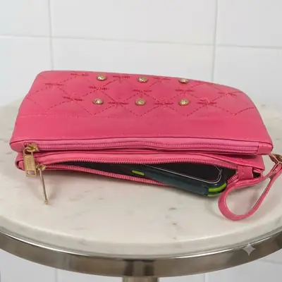 Women's PU Leather Embroidered Clutch With Wrist Strap thumbnail 7