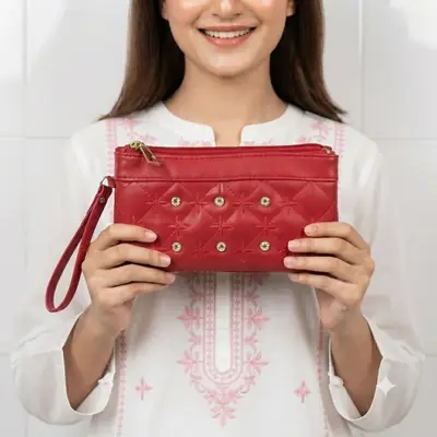 Elegant Embroidered Hand Clutch Double Pocket With Wrist Strap  thumbnail 2