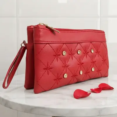 Elegant Embroidered Hand Clutch Double Pocket With Wrist Strap  thumbnail 5