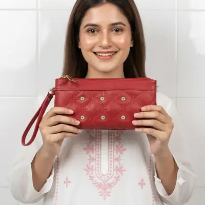 Elegant Embroidered Hand Clutch Double Pocket With Wrist Strap  thumbnail 7