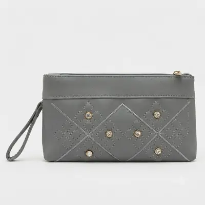 Elegant Embroidered PU Leather Hand Clutch With Wrist Strap  thumbnail 2