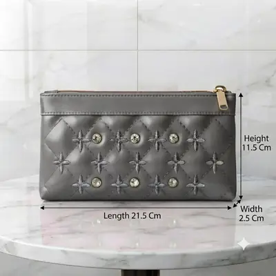 Elegant Embroidered PU Leather Hand Clutch With Wrist Strap  thumbnail 3