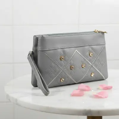 Elegant Embroidered PU Leather Hand Clutch With Wrist Strap  thumbnail 4