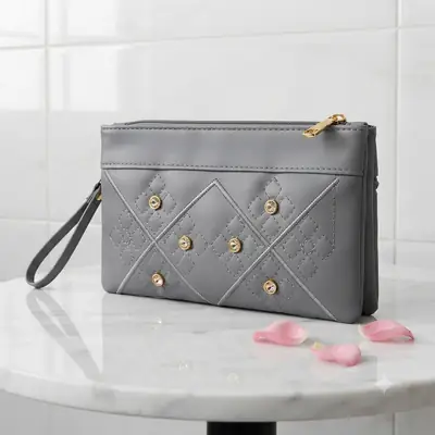 Elegant Embroidered PU Leather Hand Clutch With Wrist Strap  thumbnail 5