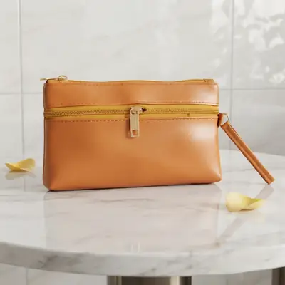 Elegant Mustard Embroidered PU Leather Hand clutch Mobile Size With Wrist Strap  thumbnail 4