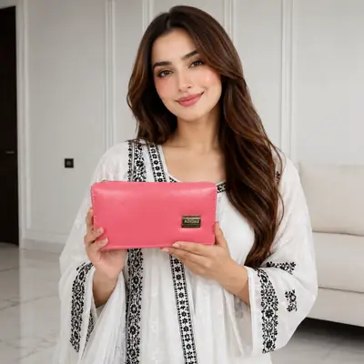 Ladies PU Leather Hand clutch Double Flap Magnetic Closure