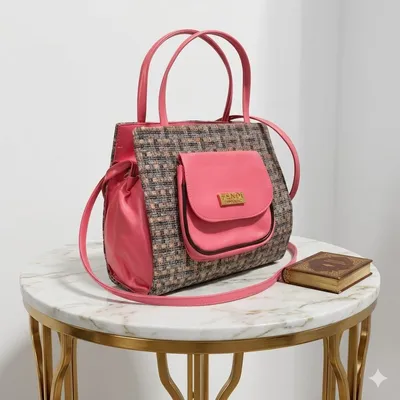 Elegant Pink Jute Textured Shoulder Bag with Long Strap thumbnail 2