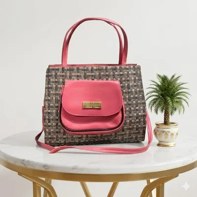Elegant Pink Jute Textured Shoulder Bag with Long Strap thumbnail 4