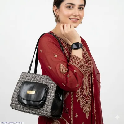 Elegant Black Jute Textured Shoulder Bag for Women 22x10x21.5cm