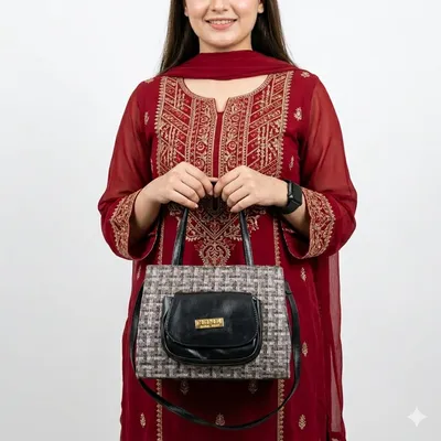 Elegant Black Jute Textured Shoulder Bag for Women 22x10x21.5cm thumbnail 2