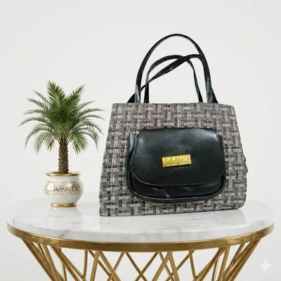 Elegant Black Jute Textured Shoulder Bag for Women 22x10x21.5cm thumbnail 3