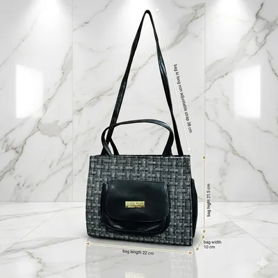 Elegant Black Jute Textured Shoulder Bag for Women 22x10x21.5cm thumbnail 5