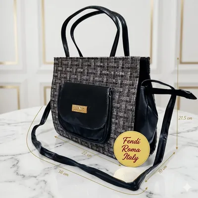 Elegant Black Jute Textured Shoulder Bag for Women 22x10x21.5cm thumbnail 7