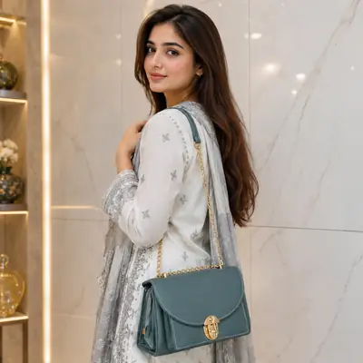 Royal Grey Luxe Shoulder Bag With Long Chain Strap 