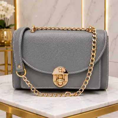 Royal Grey Luxe Shoulder Bag With Long Chain Strap  thumbnail 2