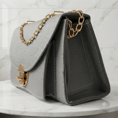 Royal Grey Luxe Shoulder Bag With Long Chain Strap  thumbnail 3
