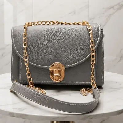 Royal Grey Luxe Shoulder Bag With Long Chain Strap  thumbnail 6