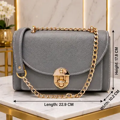 Royal Grey Luxe Shoulder Bag With Long Chain Strap  thumbnail 7