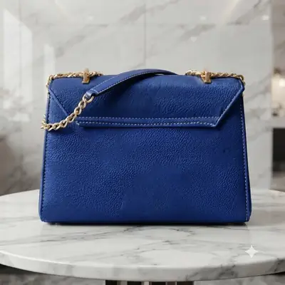 Royal Blue Luxe Shoulder Bag With Long Chain Strap  thumbnail 4