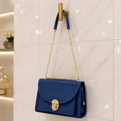 Royal Blue Luxe Shoulder Bag With Long Chain Strap  thumbnail 5