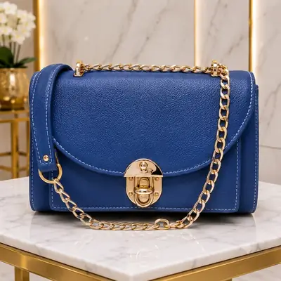 Royal Blue Luxe Shoulder Bag With Long Chain Strap  thumbnail 6