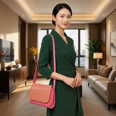 Luxe Croc Flap Shoulder Bag With Long Adjustable Strap Pink Edition