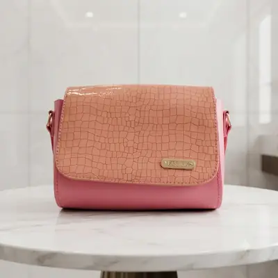 Luxe Croc Flap Shoulder Bag With Long Adjustable Strap Pink Edition  thumbnail 5