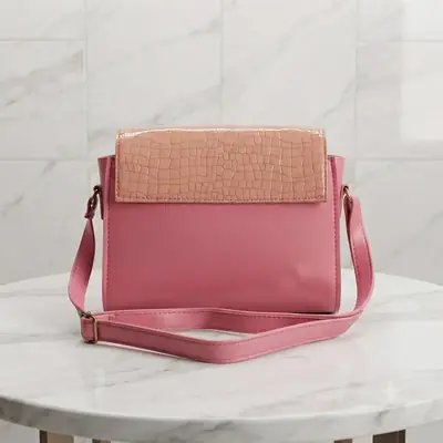 Luxe Croc Flap Shoulder Bag With Long Adjustable Strap Pink Edition  thumbnail 6