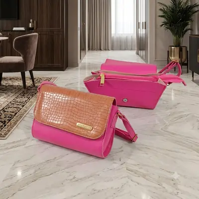 Luxe Croc Flap Shoulder Bag With Long Adjustable Strap Pink Edition  thumbnail 8