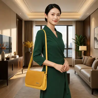 Luxe Croc Flap Shoulder Bag With Long Adjustable Strap