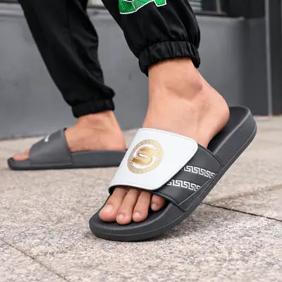 Men’s Stylish Gray & White Casual Slides – Comfortable Everyday Shoes