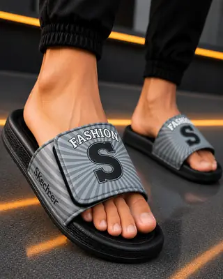 Men's Fashion Slide Slippers – Stylish Printed Casual Slides with Comfortable Lightweight Sole for Daily