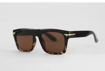 Unisex UV400 Square Sunglasses - Black Frame with Brown Lenses & Gold Accents