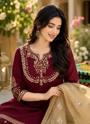 3 Pcs Women's Unstitched Mirror Work Suit thumbnail 14